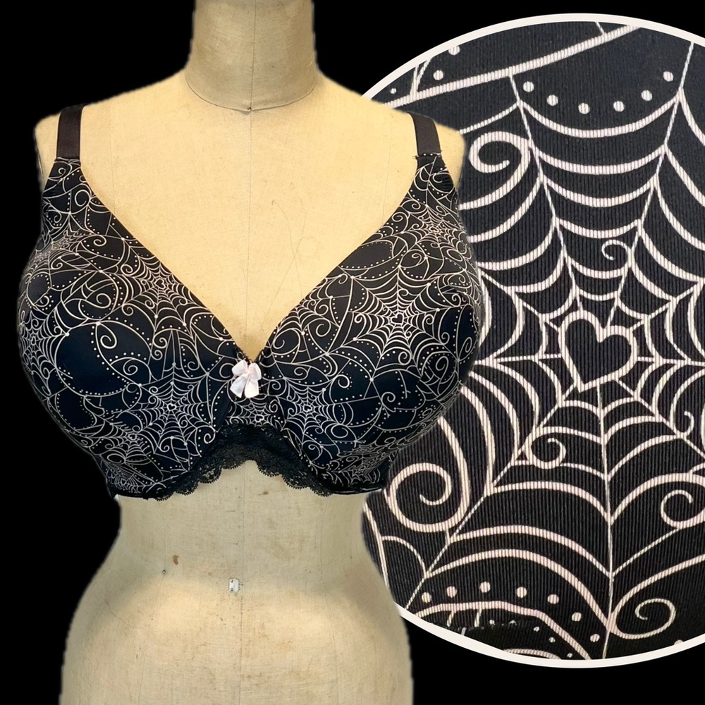 Sexy spider web bra 42G spooky season Halloween whimsigoth pink black plus size